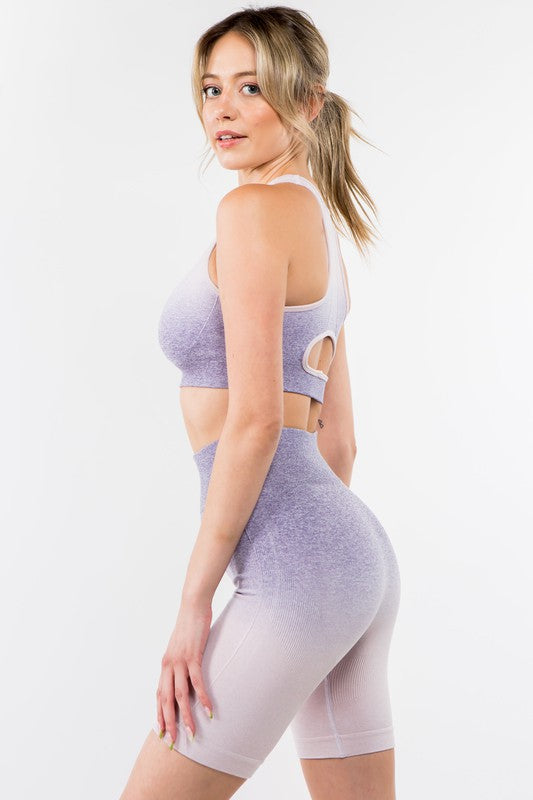 OTOS Active Two Piece Ombre Seamless Tank & Biker Shorts Set in Lavender