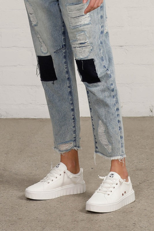 Insane Gene Raw Hem Patched Cropped Denim Jeans