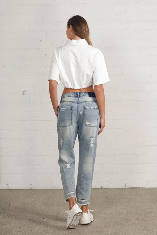 Insane Gene Raw Hem Patched Cropped Denim Jeans