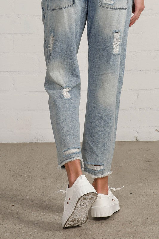 Insane Gene Raw Hem Patched Cropped Denim Jeans