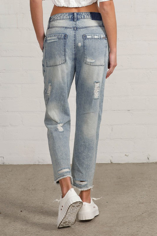 Insane Gene Raw Hem Patched Cropped Denim Jeans