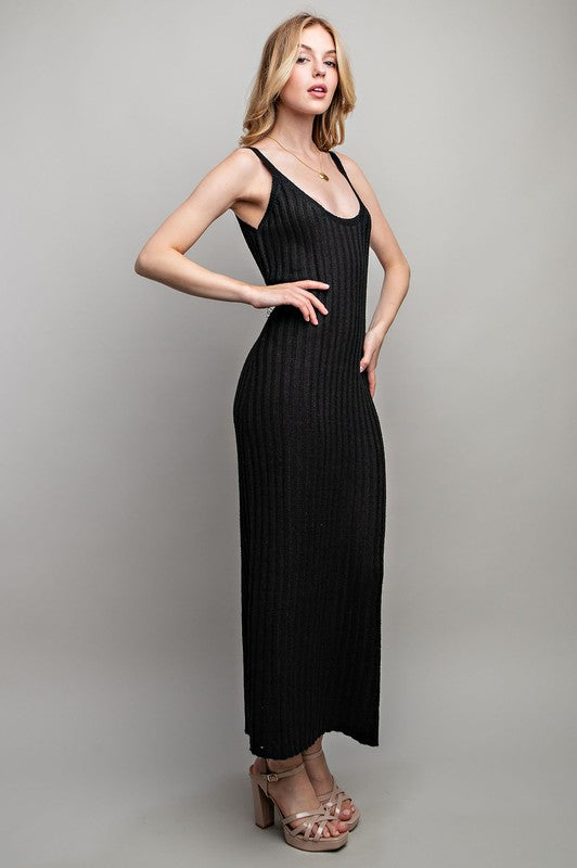 Sweet Generis Ribbed-Knit Bodycon Cami Maxi Dress in Black or Taupe