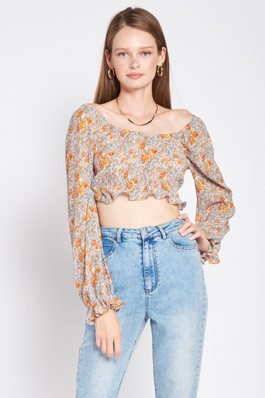 Emory Park Ruffle Floral Scoop Neck Top