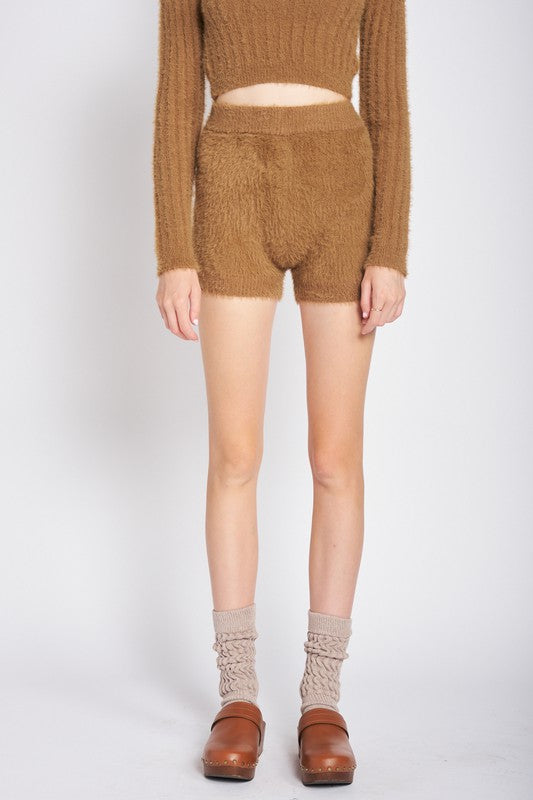 Emory Park High Rise Fuzzy Knit Shorts in 2 Colors