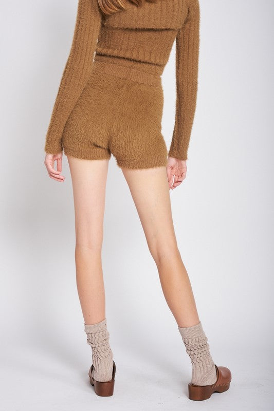 Emory Park High Rise Fuzzy Knit Shorts in 2 Colors