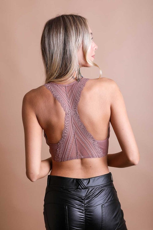 Leto Seamless Lace Racerback Bralette Brami Cropped Cami