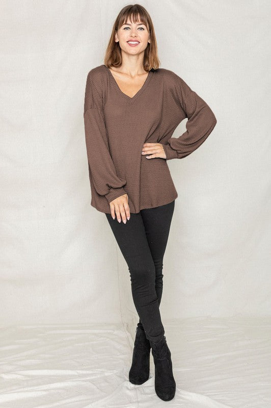 Balloon Sleeve V Neck Top