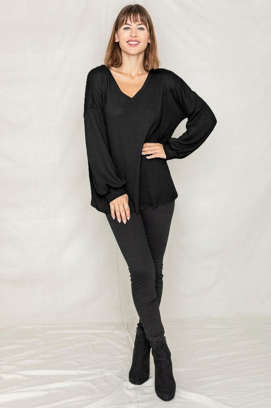 Balloon Sleeve V Neck Top