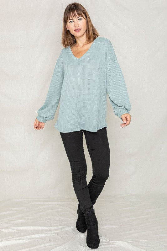 Balloon Sleeve V Neck Top