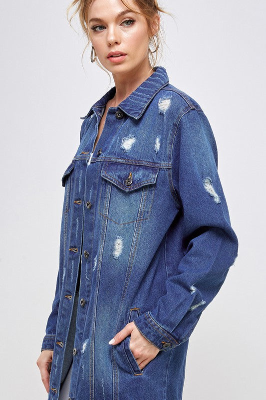 Blue Age Longline Distressed Denim Jacket in 3 Colors