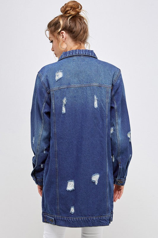 Blue Age Longline Distressed Denim Jacket in 3 Colors