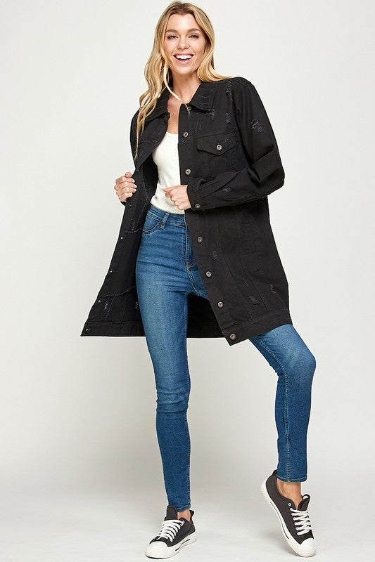 Blue Age Longline Distressed Denim Jacket in 3 Colors