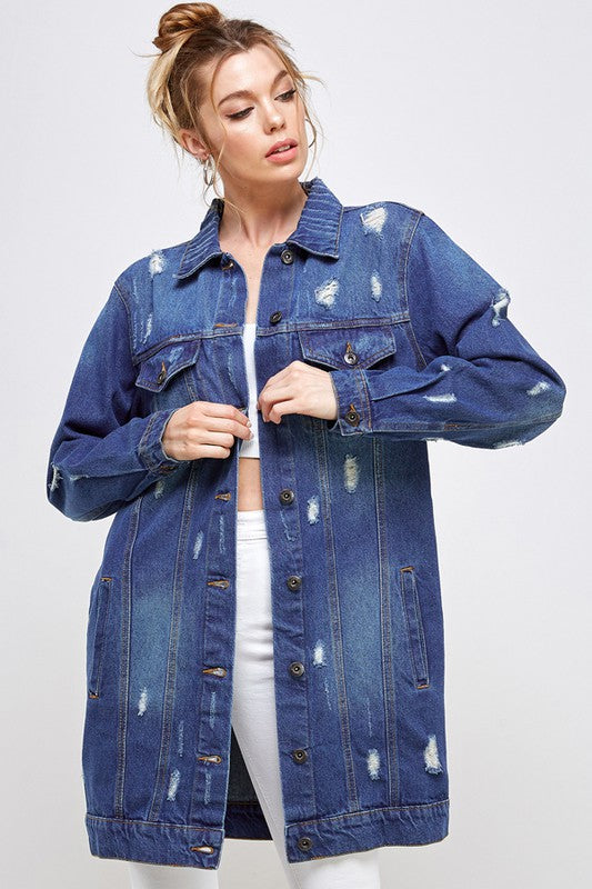 Blue Age Longline Distressed Denim Jacket in 3 Colors