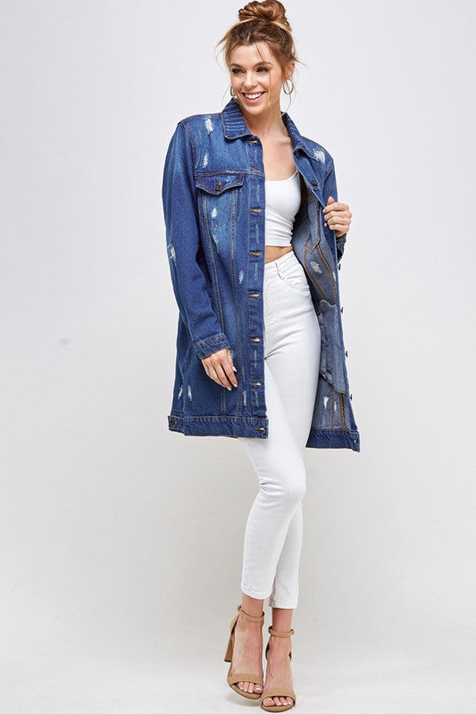 Blue Age Longline Distressed Denim Jacket in 3 Colors