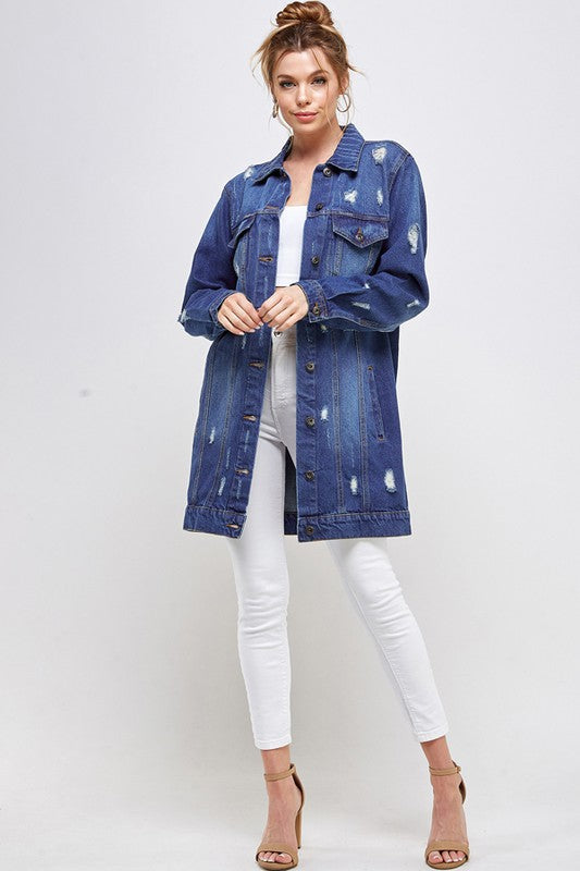 Blue Age Longline Distressed Denim Jacket in 3 Colors