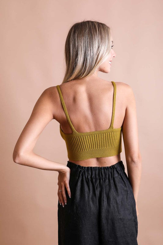 Leto Accessories Ribbed Knit V-Neck Brami Cropped Cami Tank in 4 Colors