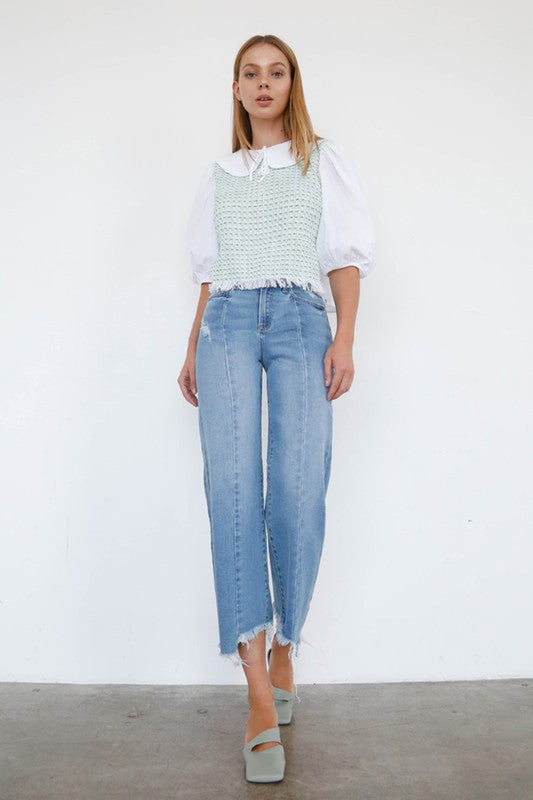 Denim Lab USA Mid Rise Wide Leg Crop Jeans