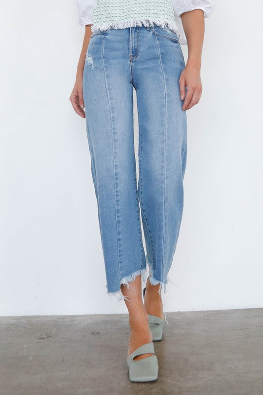 Denim Lab USA Mid Rise Wide Leg Crop Jeans