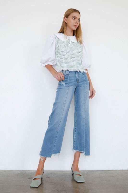 Denim Lab USA Mid Rise Wide Leg Crop Jeans