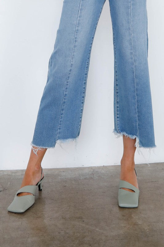 Denim Lab USA Mid Rise Wide Leg Crop Jeans