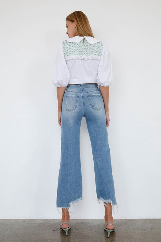 Denim Lab USA Mid Rise Wide Leg Crop Jeans