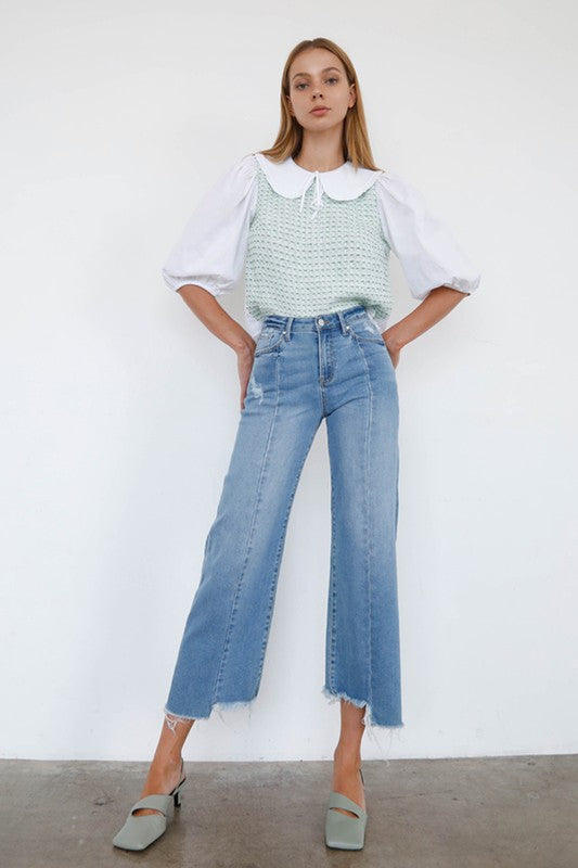 Denim Lab USA Mid Rise Wide Leg Crop Jeans