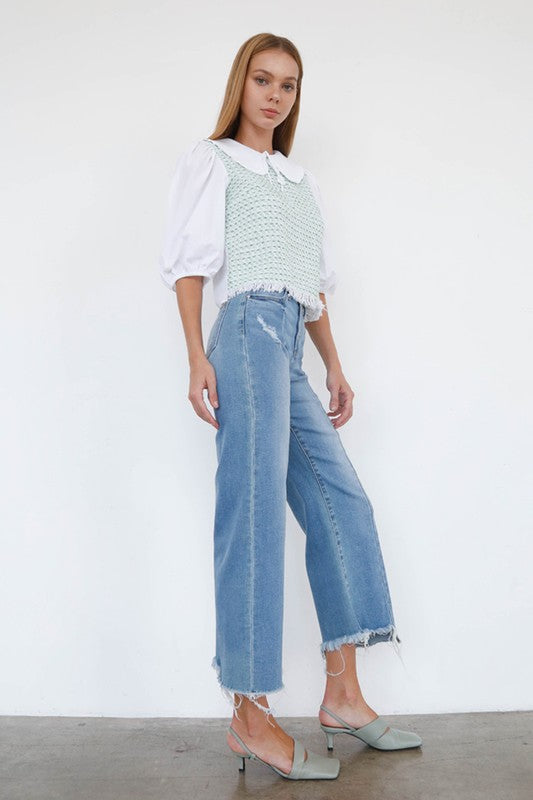 Denim Lab USA Mid Rise Wide Leg Crop Jeans