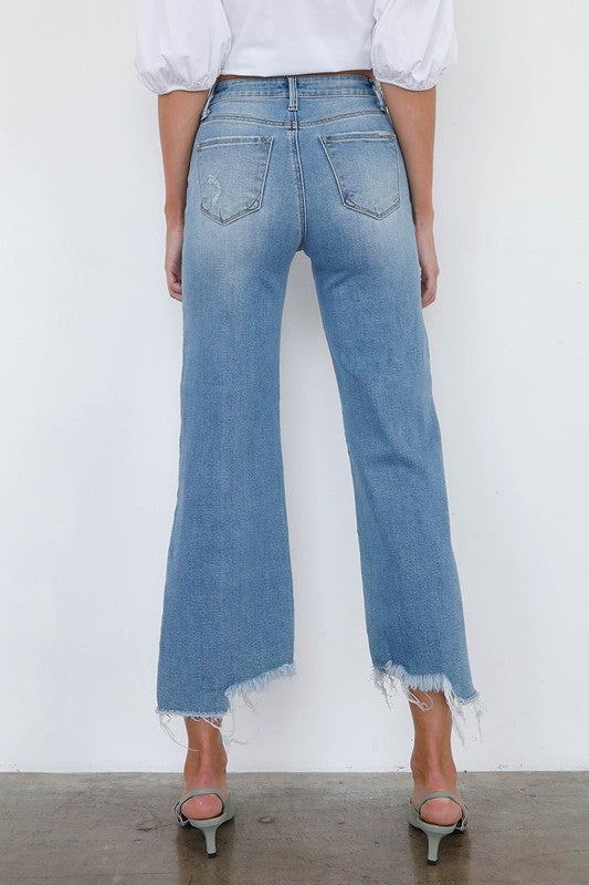 Denim Lab USA Mid Rise Wide Leg Crop Jeans