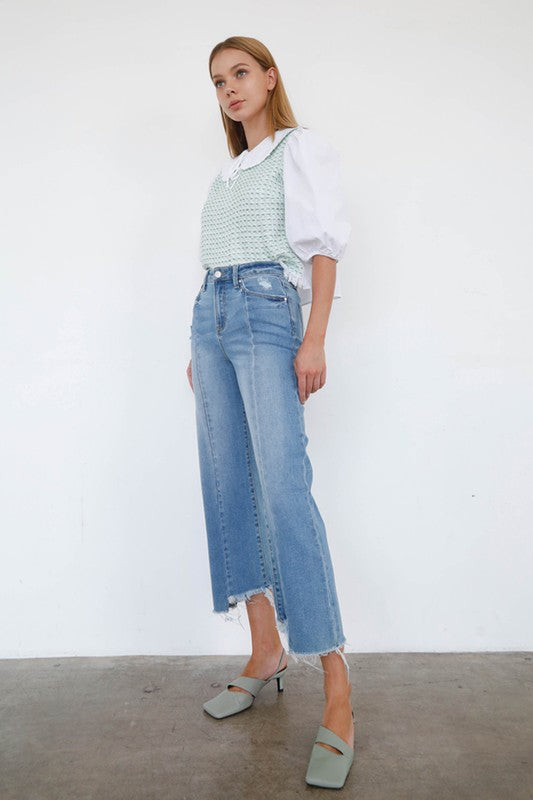 Denim Lab USA Mid Rise Wide Leg Crop Jeans