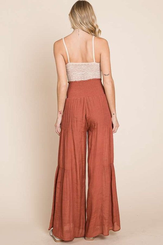 Jade By Jane Plus Size Tie Front Ruched Waist Wide Leg Pants