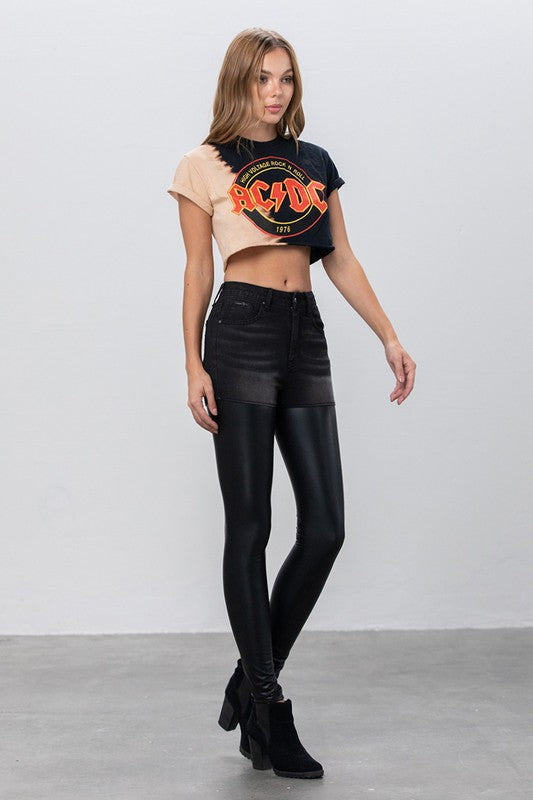 HIGH RISE LEATHER DENIM PANTS