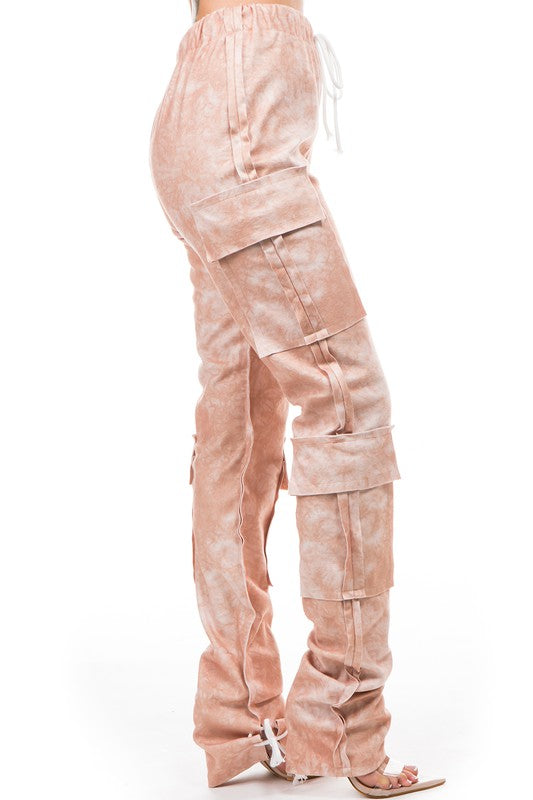 By Claude Tie-Dye Cargo Sweatpants in Khaki