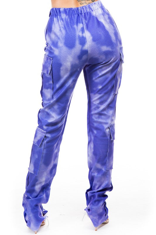 By Claude Tie-Dye Cargo Sweatpants in Purple