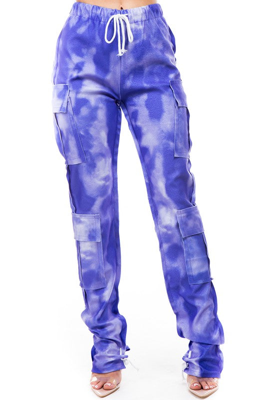 By Claude Tie-Dye Cargo Sweatpants in Purple