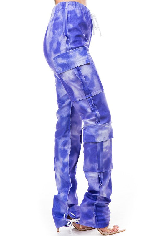 By Claude Tie-Dye Cargo Sweatpants in Purple