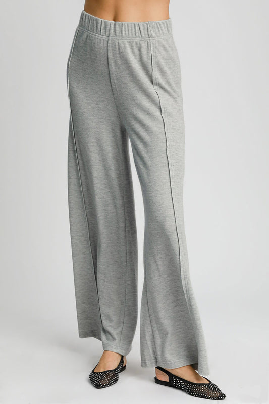 Umgee Elastic Waist Wide Leg Knit Pants in Heather Gray NWT