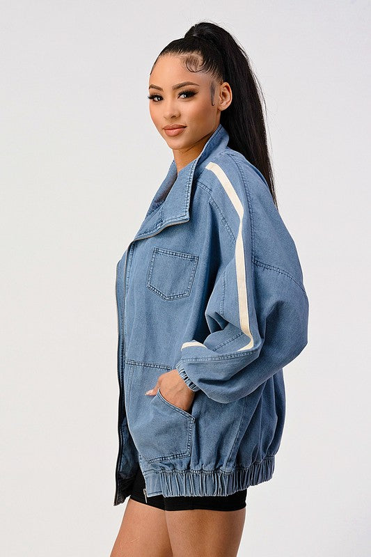 Athina Oversized Stripe Sleeve Denim Jacket