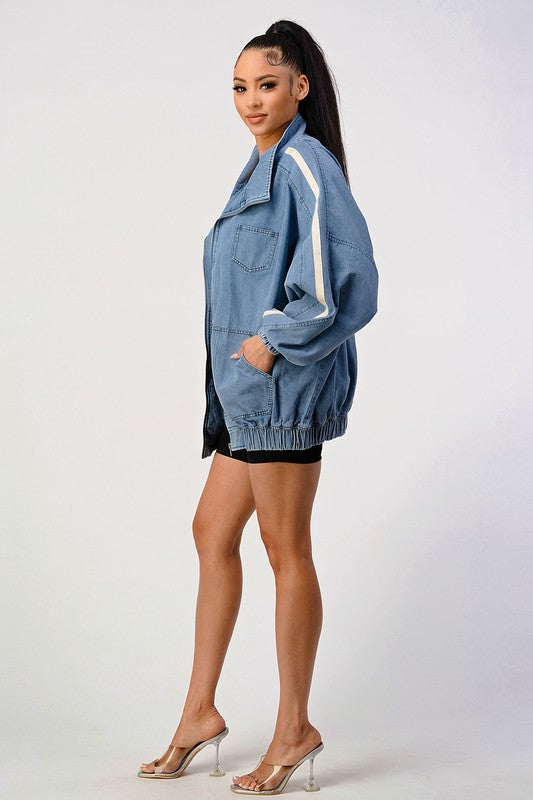 Athina Oversized Stripe Sleeve Denim Jacket