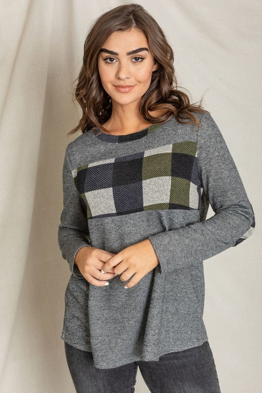 Checkered Panel Elbow Patch Tunic