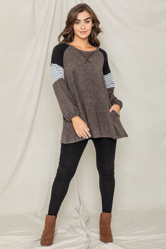 EG Fashion Color Block Sleeve A Line Tunic Top