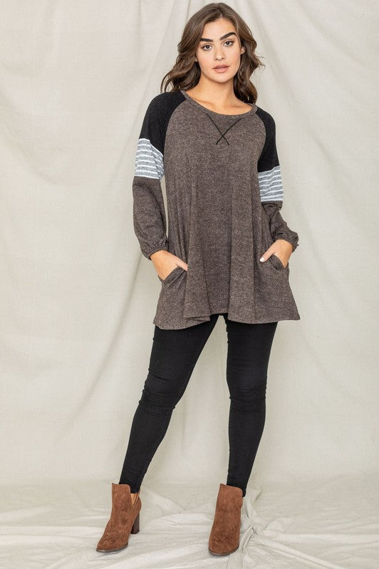 EG Fashion Color Block Sleeve A Line Tunic Top