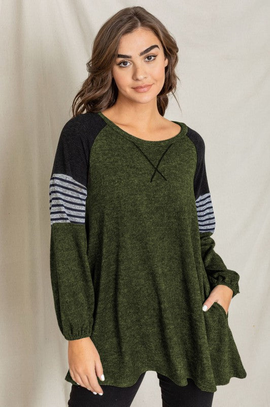 EG Fashion Color Block Sleeve A Line Tunic Top