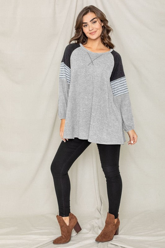 EG Fashion Color Block Sleeve A Line Tunic Top