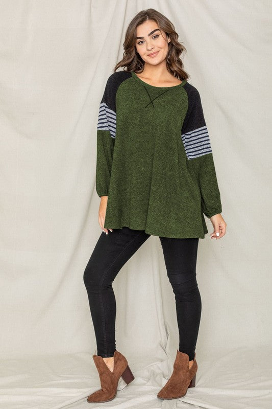 EG Fashion Color Block Sleeve A Line Tunic Top