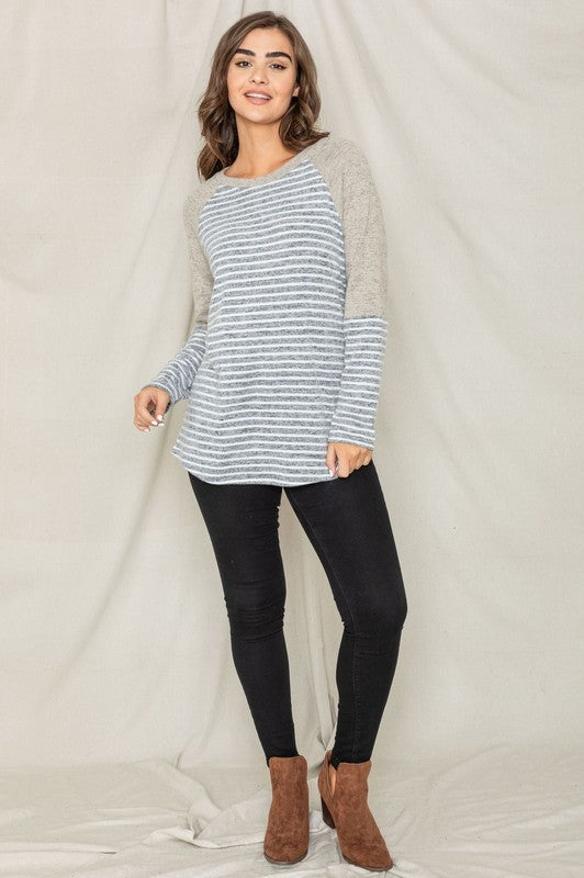 EG Fashion Stripe Color Block Long Sleeve Tunic Top in 3 Colors