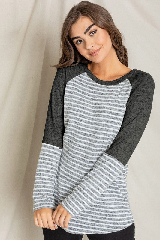 EG Fashion Stripe Color Block Long Sleeve Tunic Top in 3 Colors