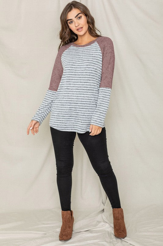 EG Fashion Stripe Color Block Long Sleeve Tunic Top in 3 Colors