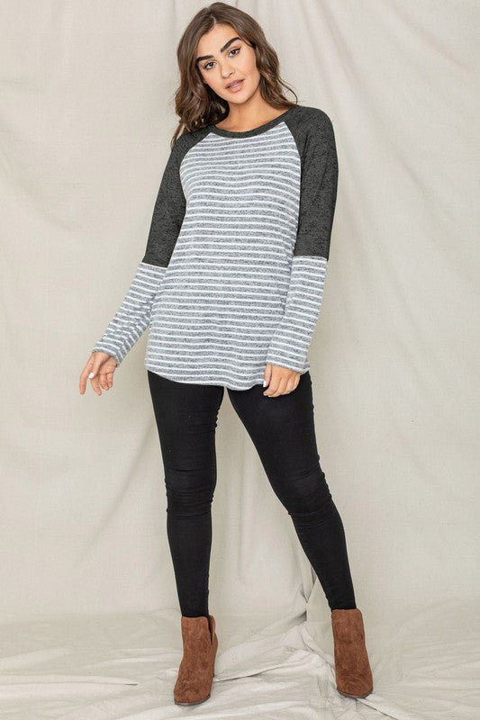 EG Fashion Stripe Color Block Long Sleeve Tunic Top in 3 Colors