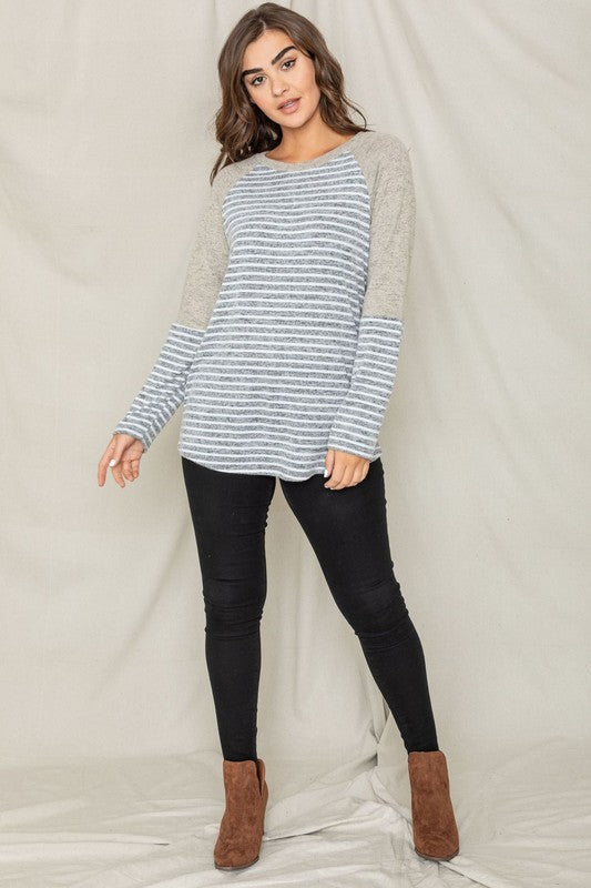 EG Fashion Stripe Color Block Long Sleeve Tunic Top in 3 Colors