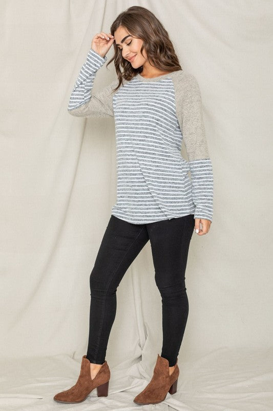 EG Fashion Stripe Color Block Long Sleeve Tunic Top in 3 Colors